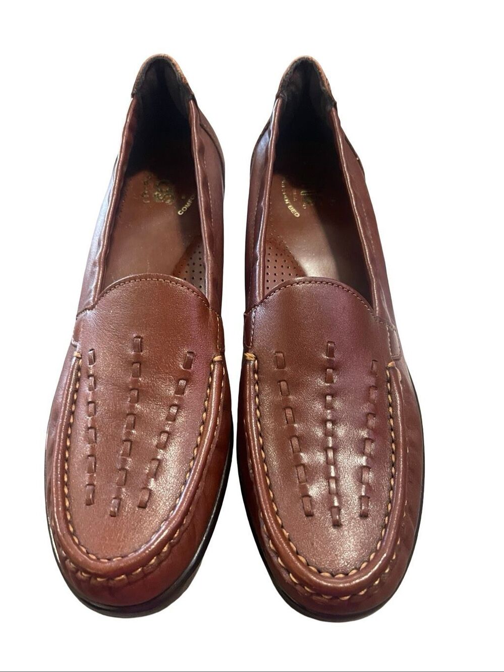 NEW SAS Womens Brown Leather Tripad Comfort Weave Slip-On Loafer Shoes Size 8.5
